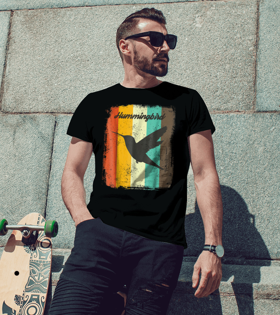 Hummingbird 70s Vintage Bird Lover Retro Stripes T-Shirt