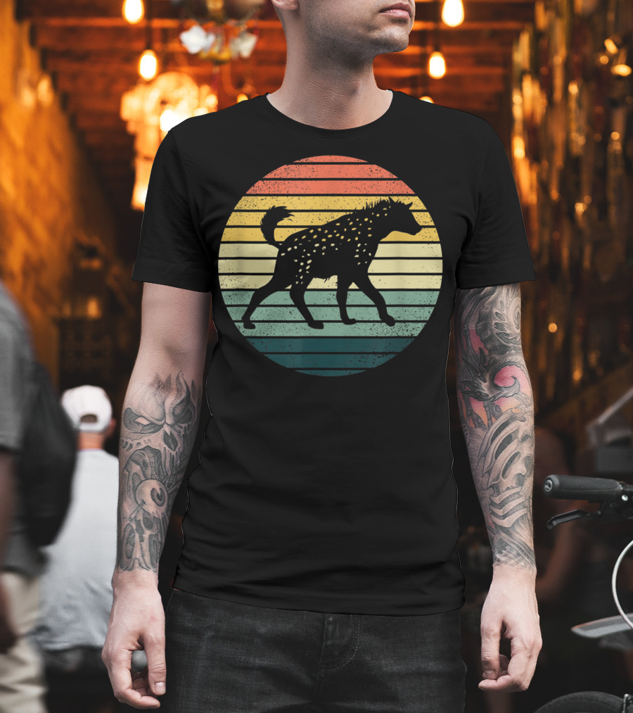 Hyena Vintage Silhouette Retro Stripes Sunset Animal T-Shirt