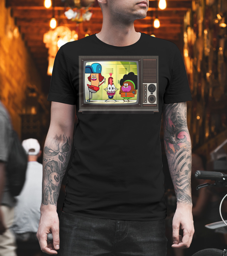 Funny Pinky Hotdog Silly JJ Kids TV Retro Cartoon Characters T-Shirt