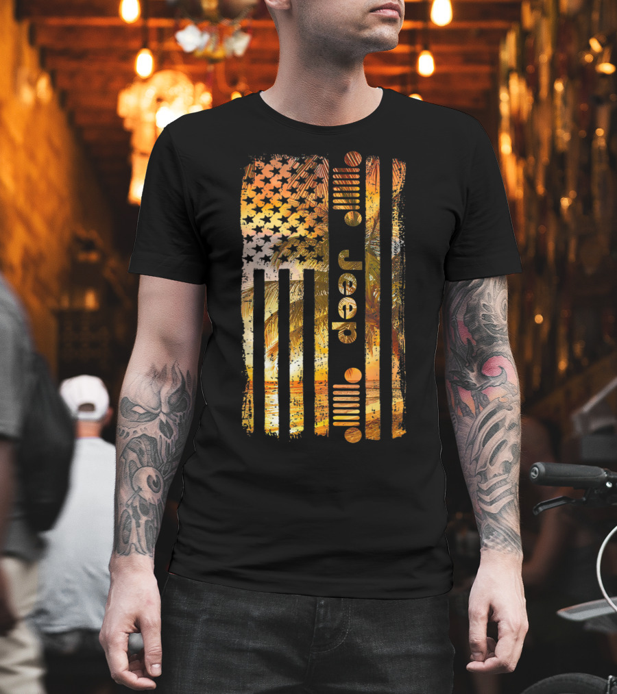 Jeep American Flag Tropical Palm Beach Summer T-Shirt