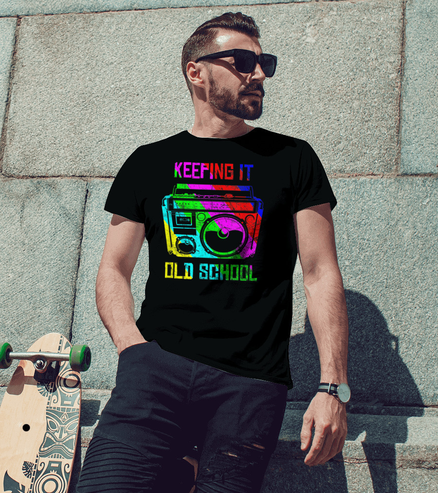 Keeping It Old School Boombox Retro Rainbow 80s Vibes T-Shirt