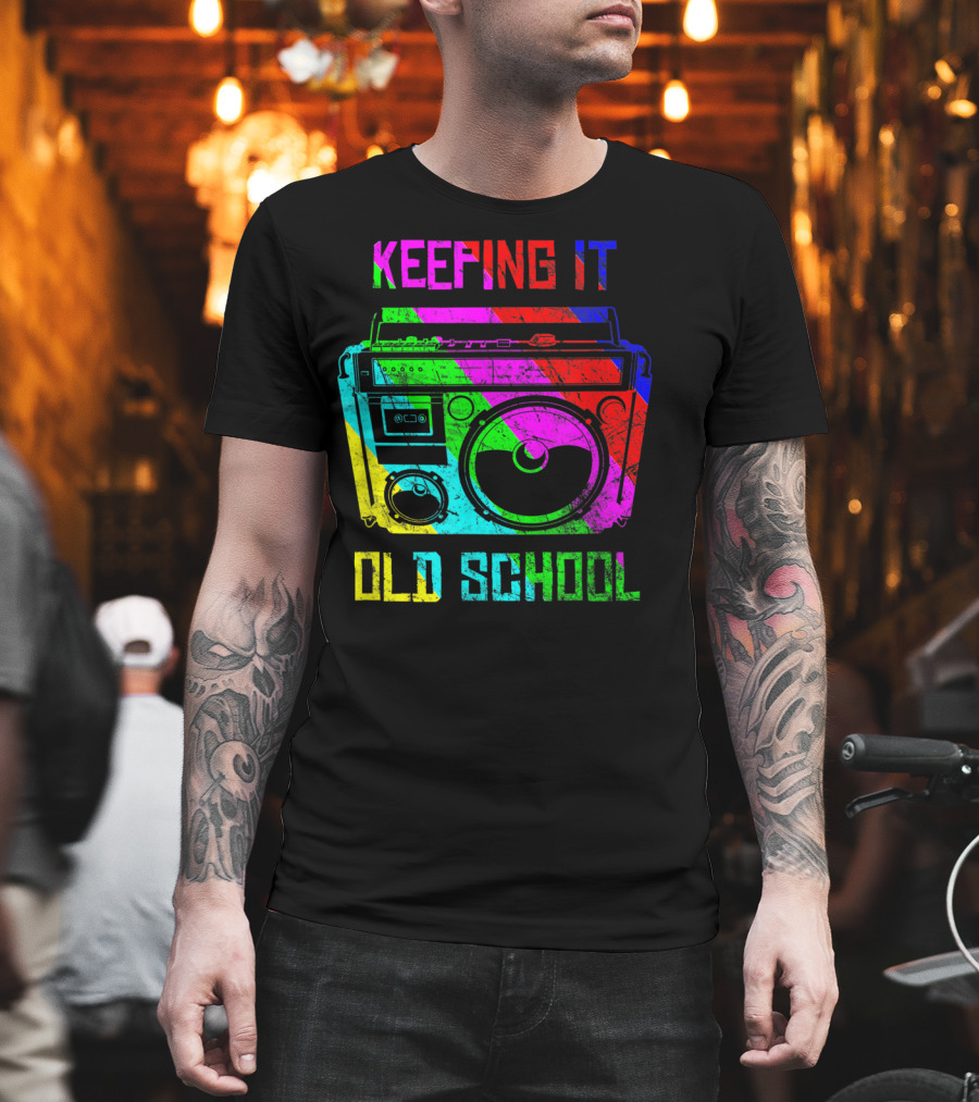 Keeping It Old School Boombox Retro Rainbow 80s Vibes T-Shirt