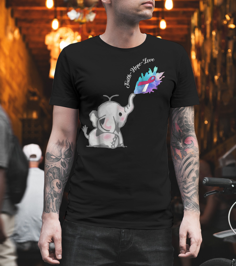 Faith Hope Love Cute Elephant Head Neck Cancer Awareness Warrior T-Shirt