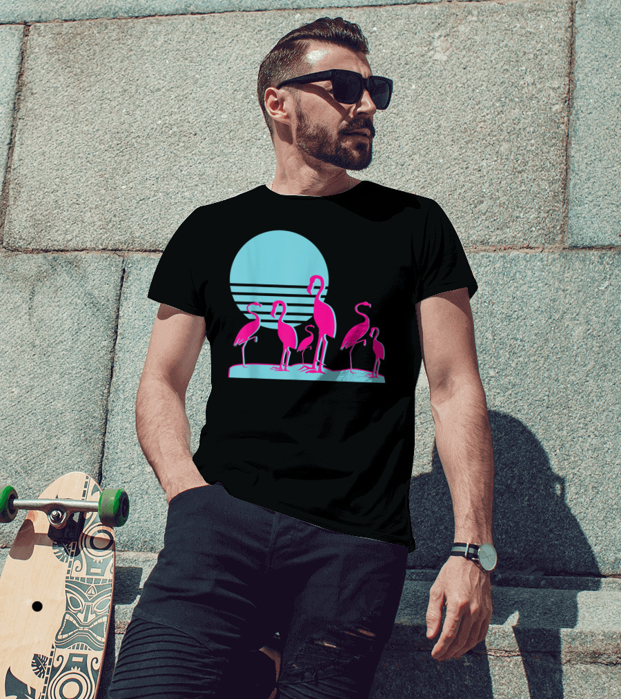 Flamingos Aesthetic Vaporwave 1980s Sunset Sundown Retro Synthwave T-Shirt