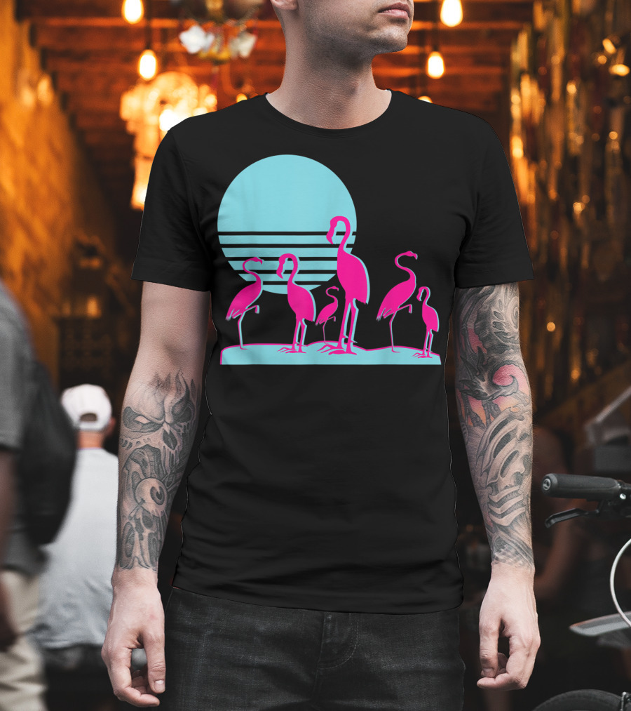 Flamingos Aesthetic Vaporwave 1980s Sunset Sundown Retro Synthwave T-Shirt