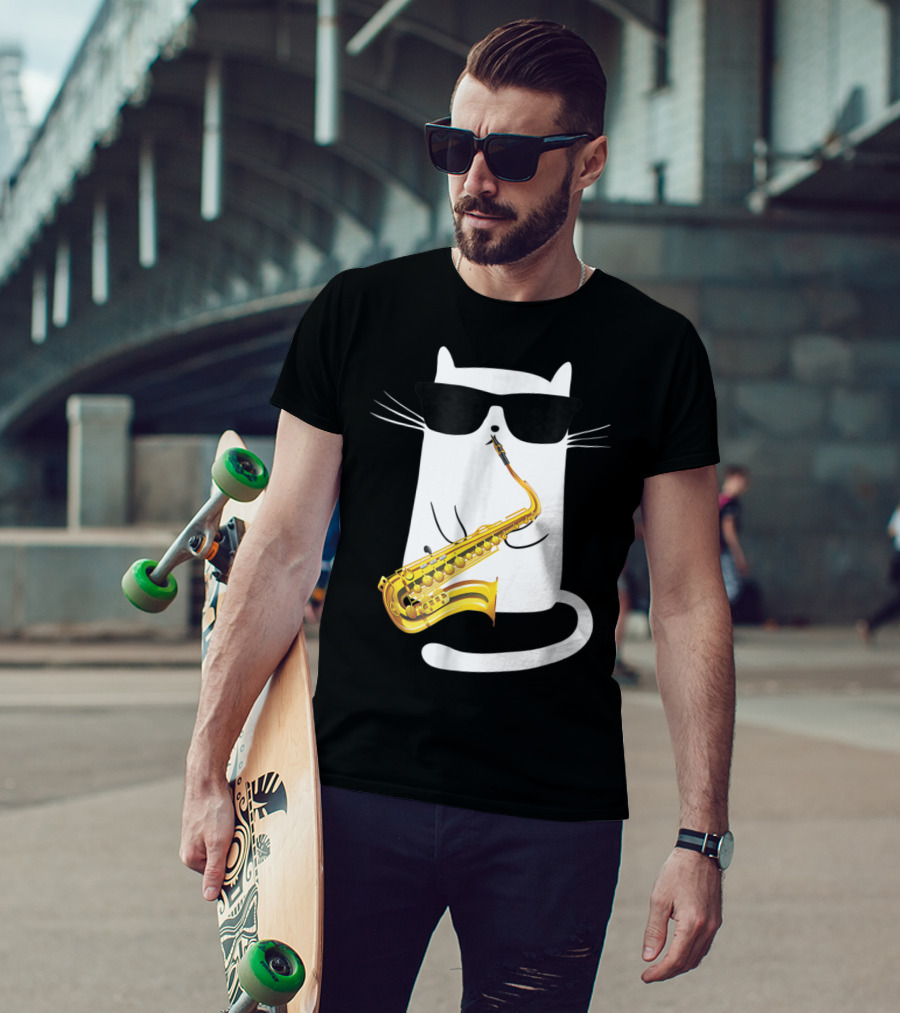 Funny Cat Playing Saxophone With Sunglasses T-Shirt
