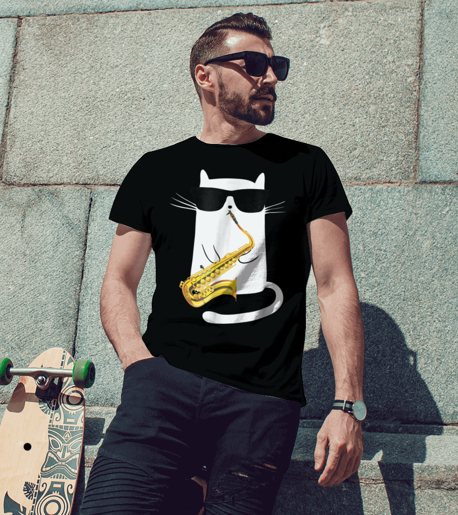 Funny Cat Playing Saxophone With Sunglasses T-Shirt