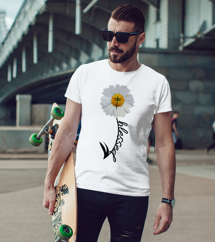 Blessed Cross Christian Daisy Trendy Bible T-Shirt