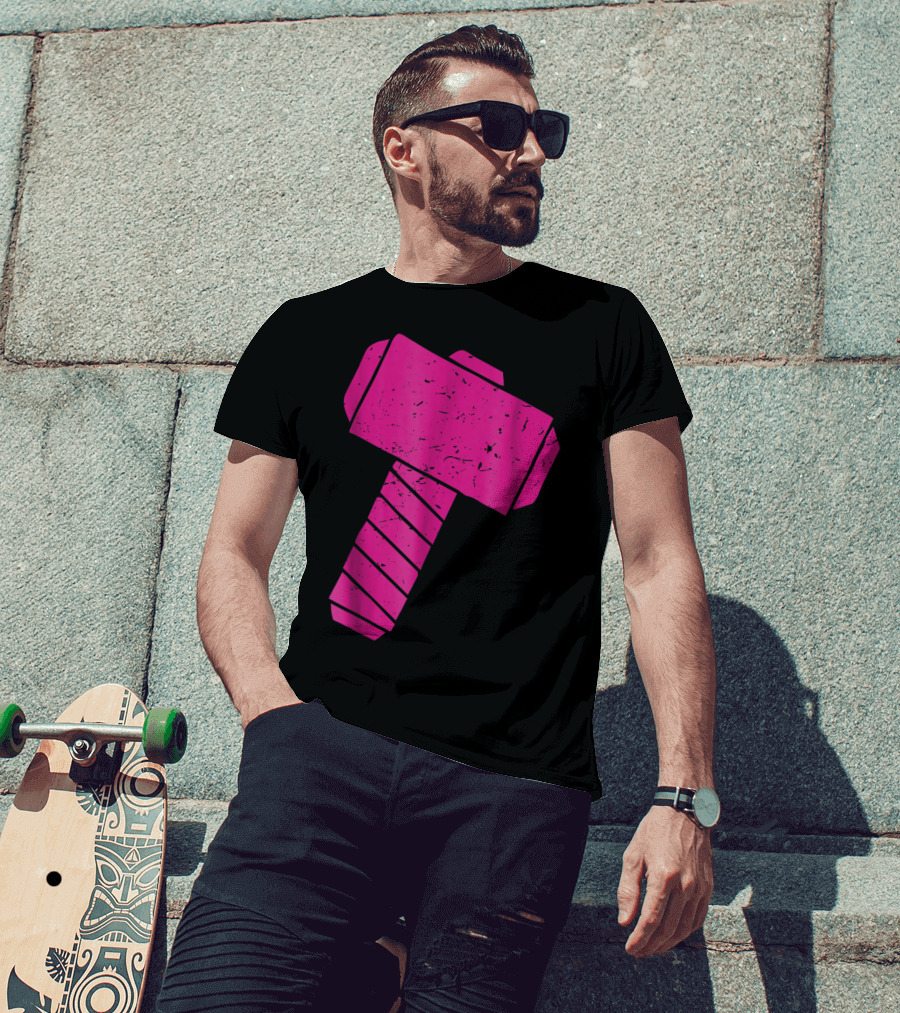 Distressed Magenta Mjolnir Thor's Hammer Odin Mythology T-Shirt