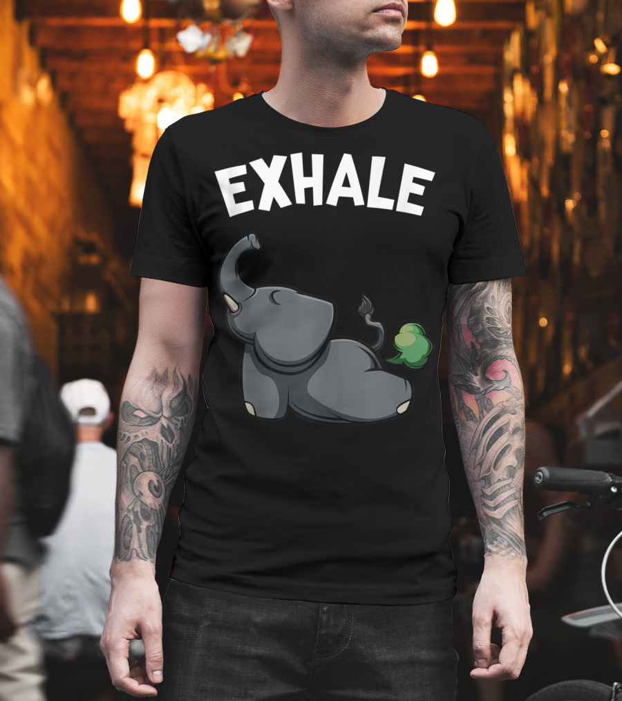 Exhale Funny Cute Farting Elephant Yoga Namaste Workout T-Shirt