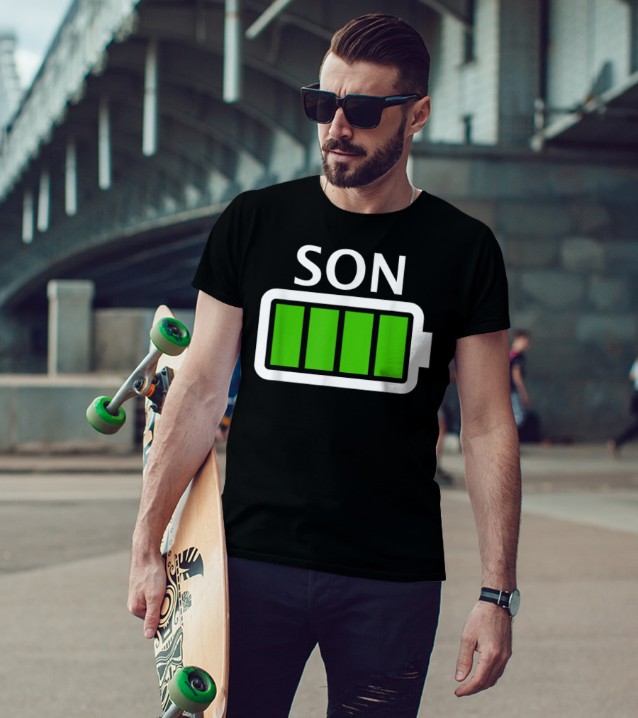 Family Matching Funny Son Fully Charged Battery T-Shirt