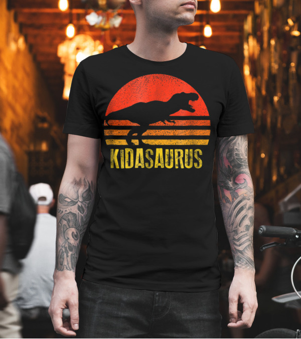 Kidasaurus Dinosaur Silhouette Vintage Sunset T-Shirt Kidasaurus Dinosaur Silhouette Vintage Sunset T-Shirt