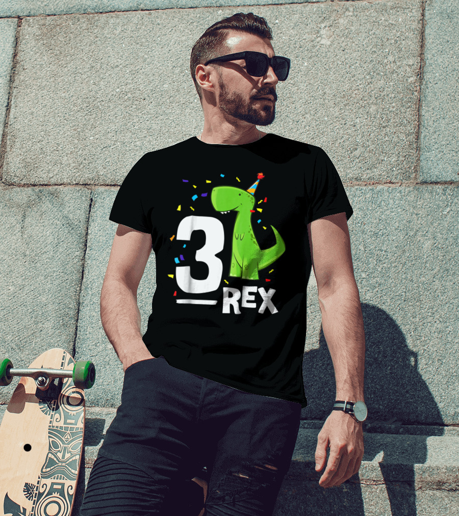 3 Rex Kids Threerex Birthday Party Dinosaur T-Shirt