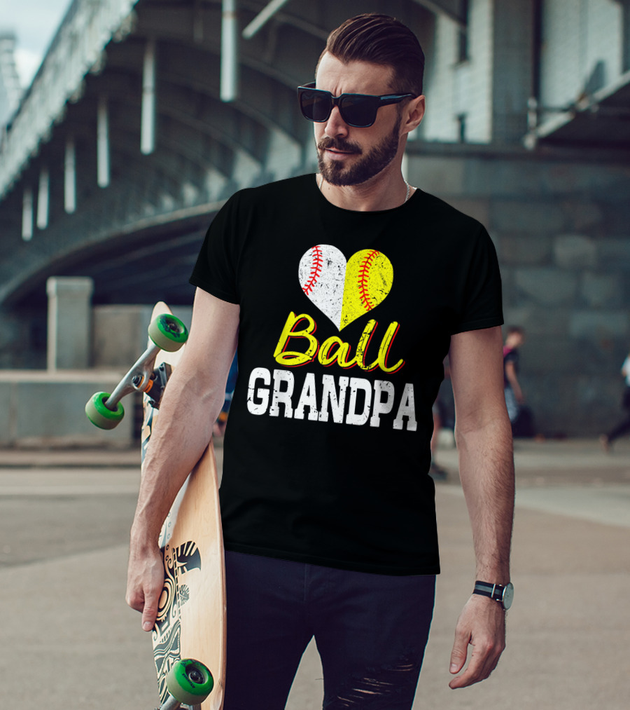 Ball Heart Baseball Softball Grandpa T-Shirt
