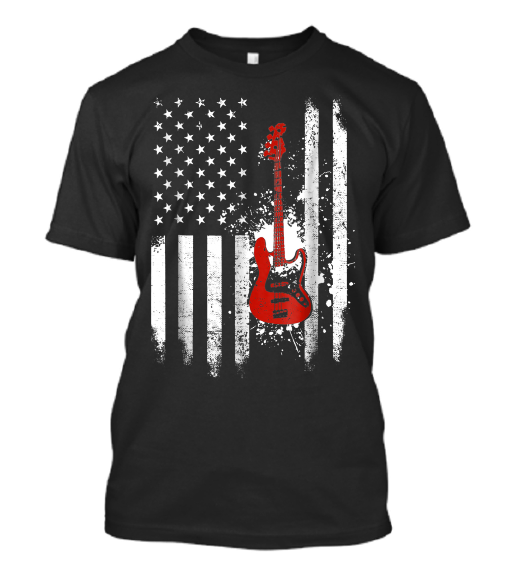 Bass Guitar Red White Stars Stripes American Flag T-Shirt