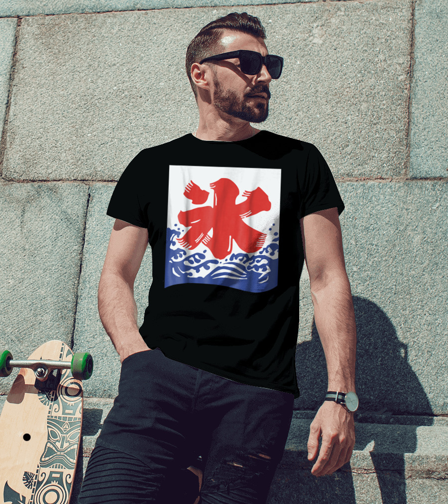 Kakigori Japanese Shaved Ice Kanji Flag With Water Waves T-Shirt