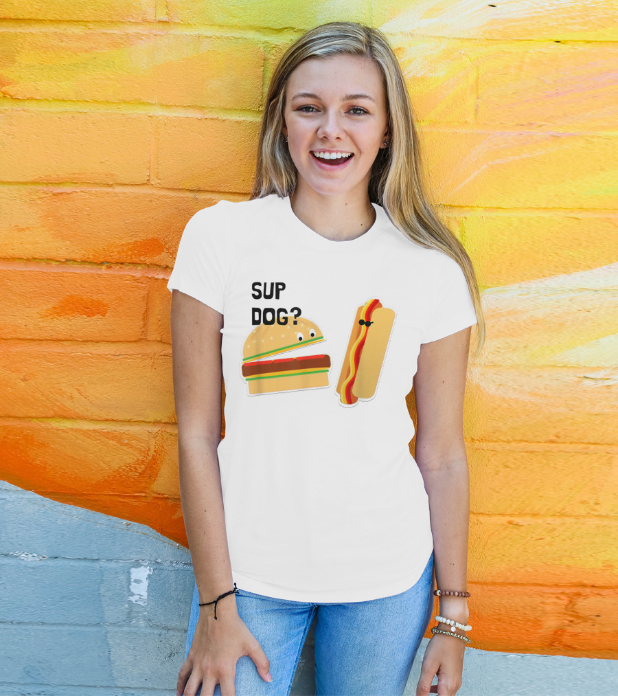 Burger And Hot Dog Sup Dog Funny Conversation T-Shirt