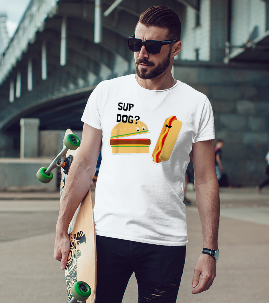 Burger And Hot Dog Sup Dog Funny Conversation T-Shirt