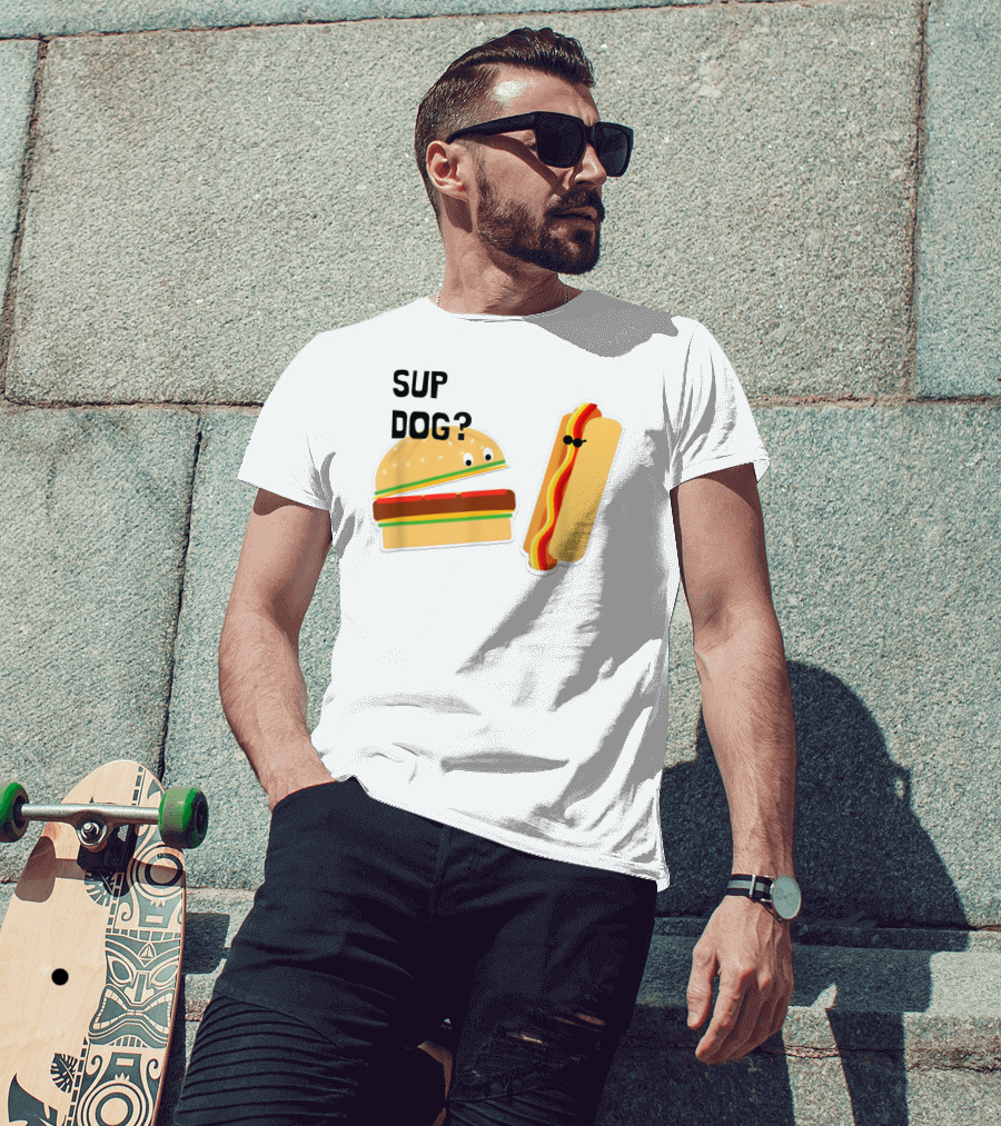 Burger And Hot Dog Sup Dog Funny Conversation T-Shirt