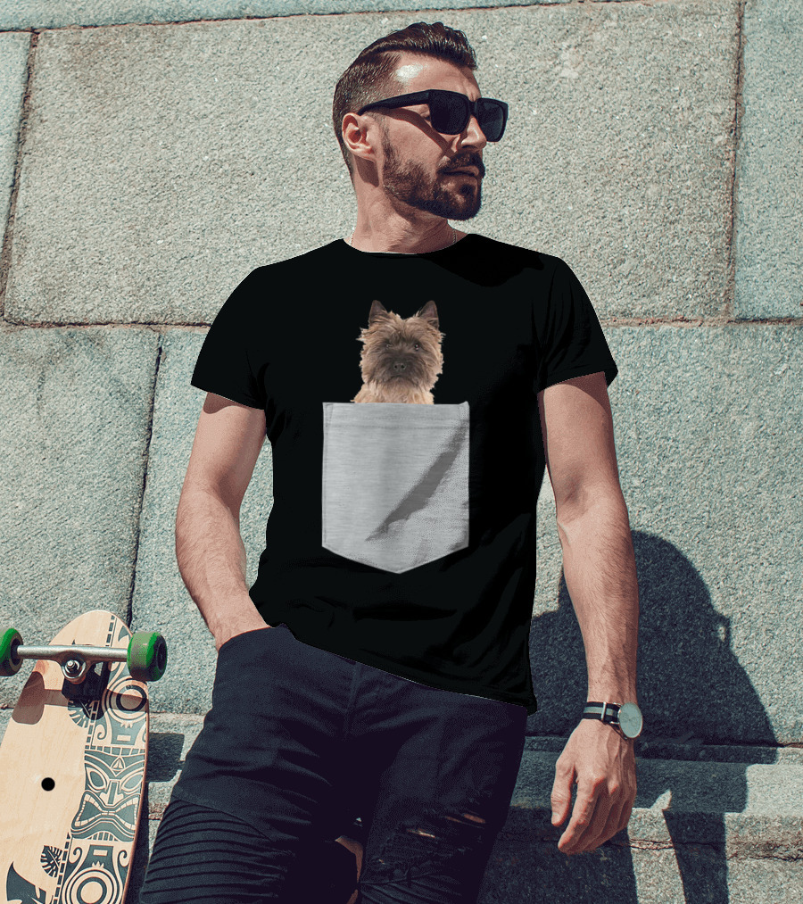 Cairn Terrier Pup Peeking From Pocket T-Shirt