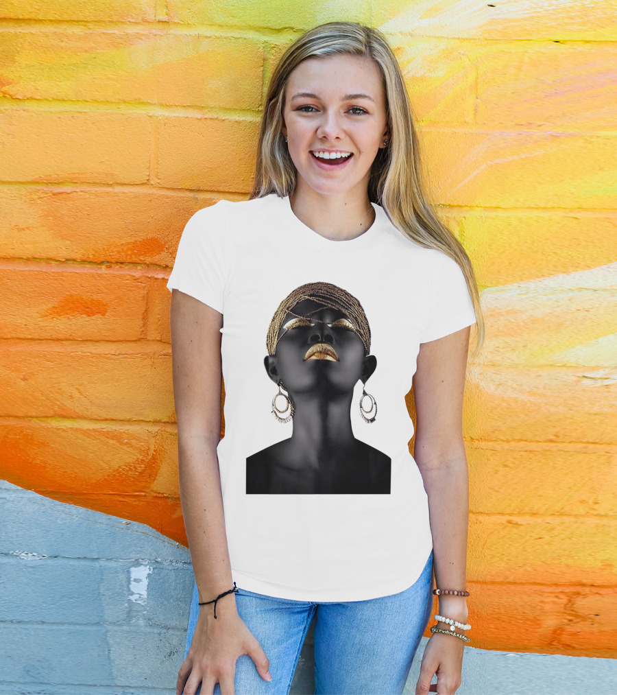 Afrocentric Midnight Queen Regal Gold Embellishments T-Shirt
