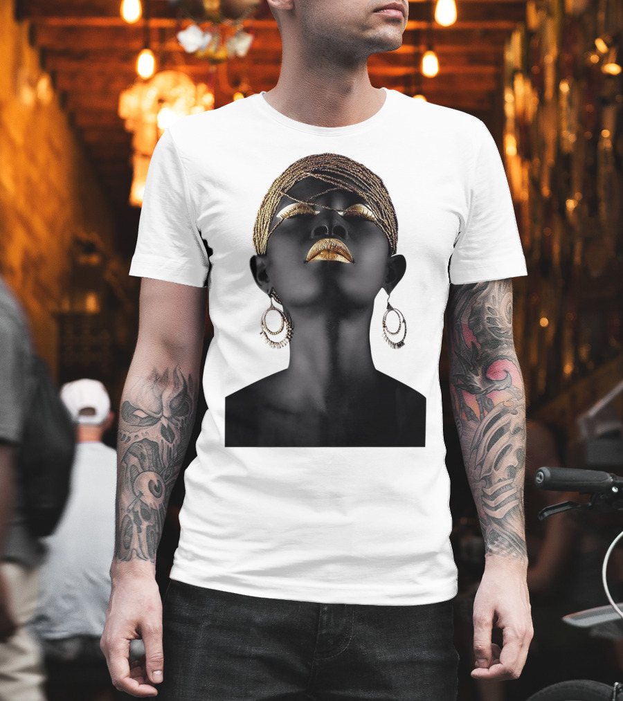 Afrocentric Midnight Queen Regal Gold Embellishments T-Shirt