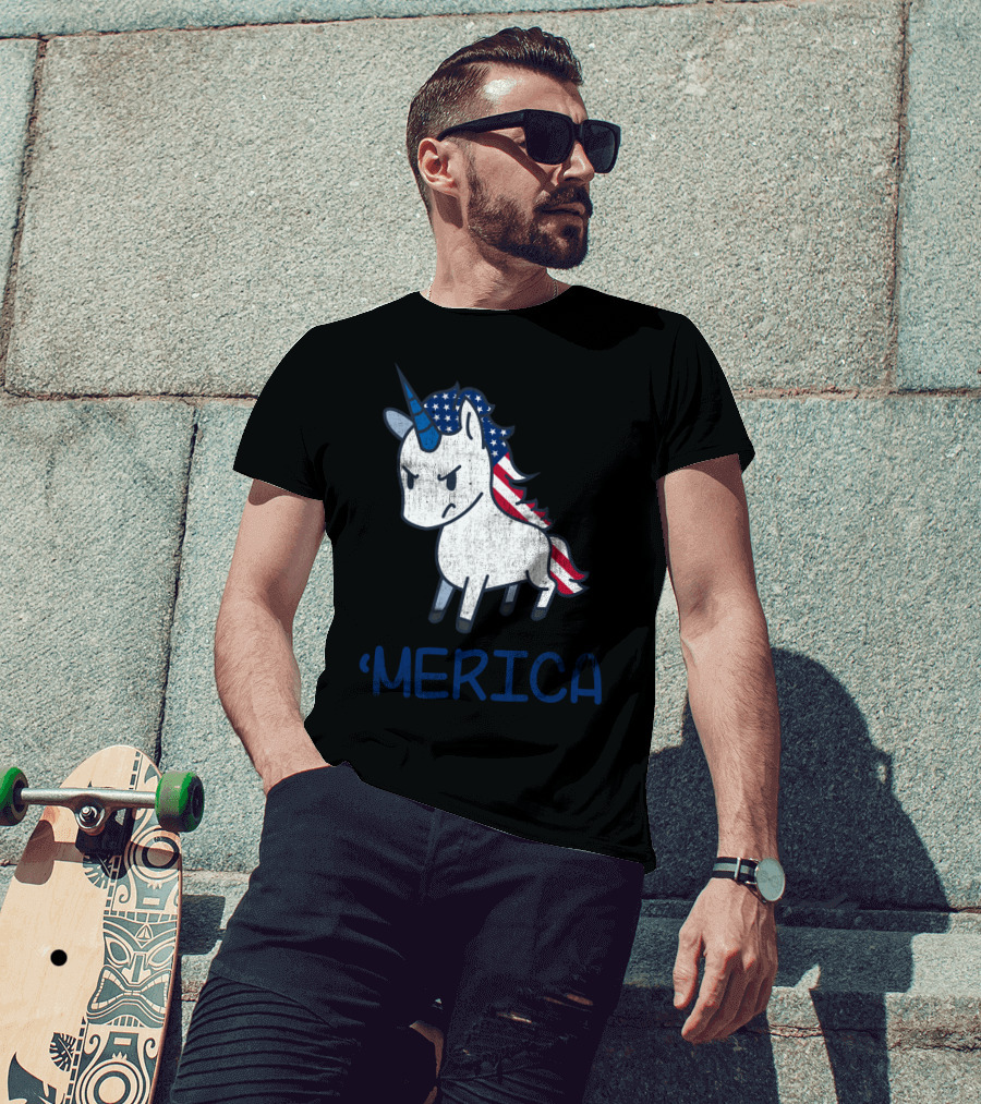 Merica Unicorn With Patriotic Stars And Stripes Mane Americorn T-Shirt