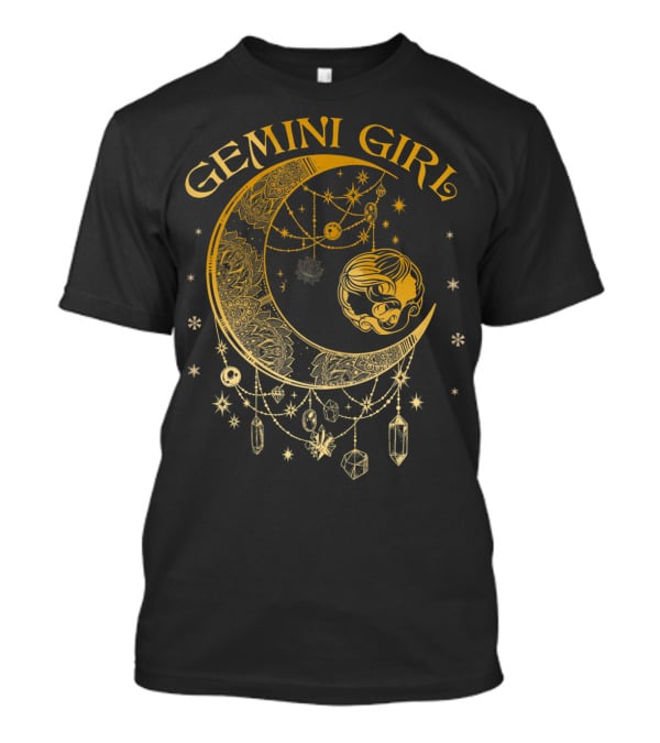 Gemini Girl Zodiac Henna Moon With Crystals And Stars T-Shirt