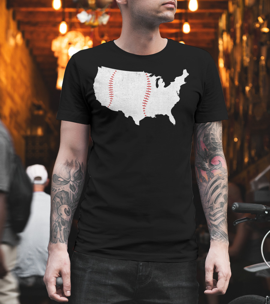Baseball is America's Pastime USA Map Stitch T-Shirt