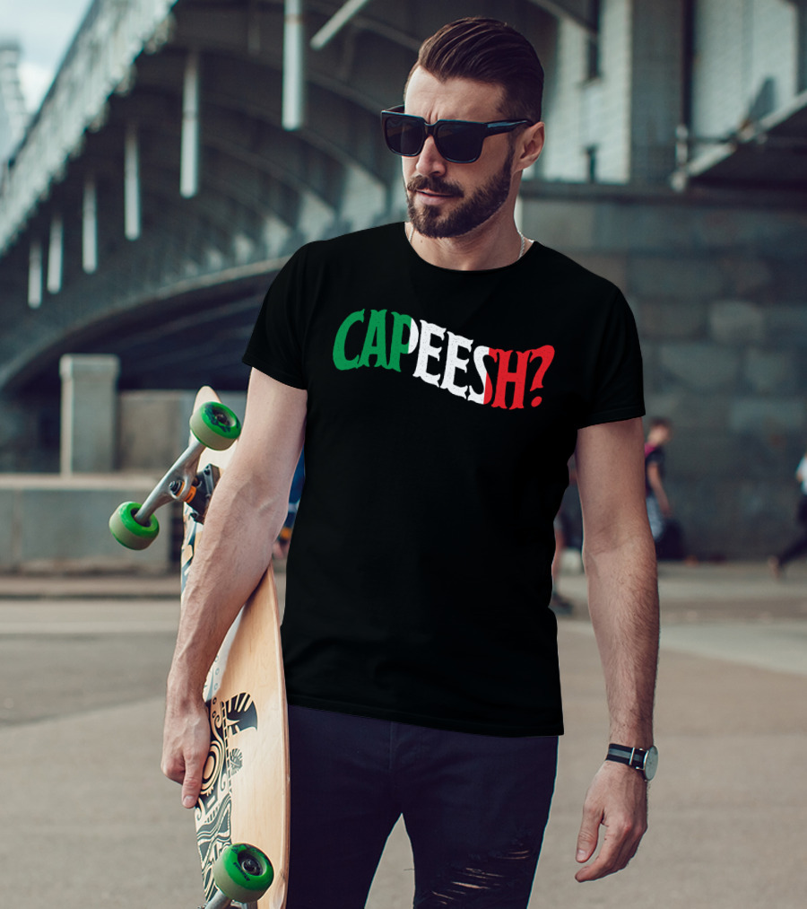 Capeesh Funny Italian Roots Proud Italia Italy Text In Italian Flag Colors T-Shirt