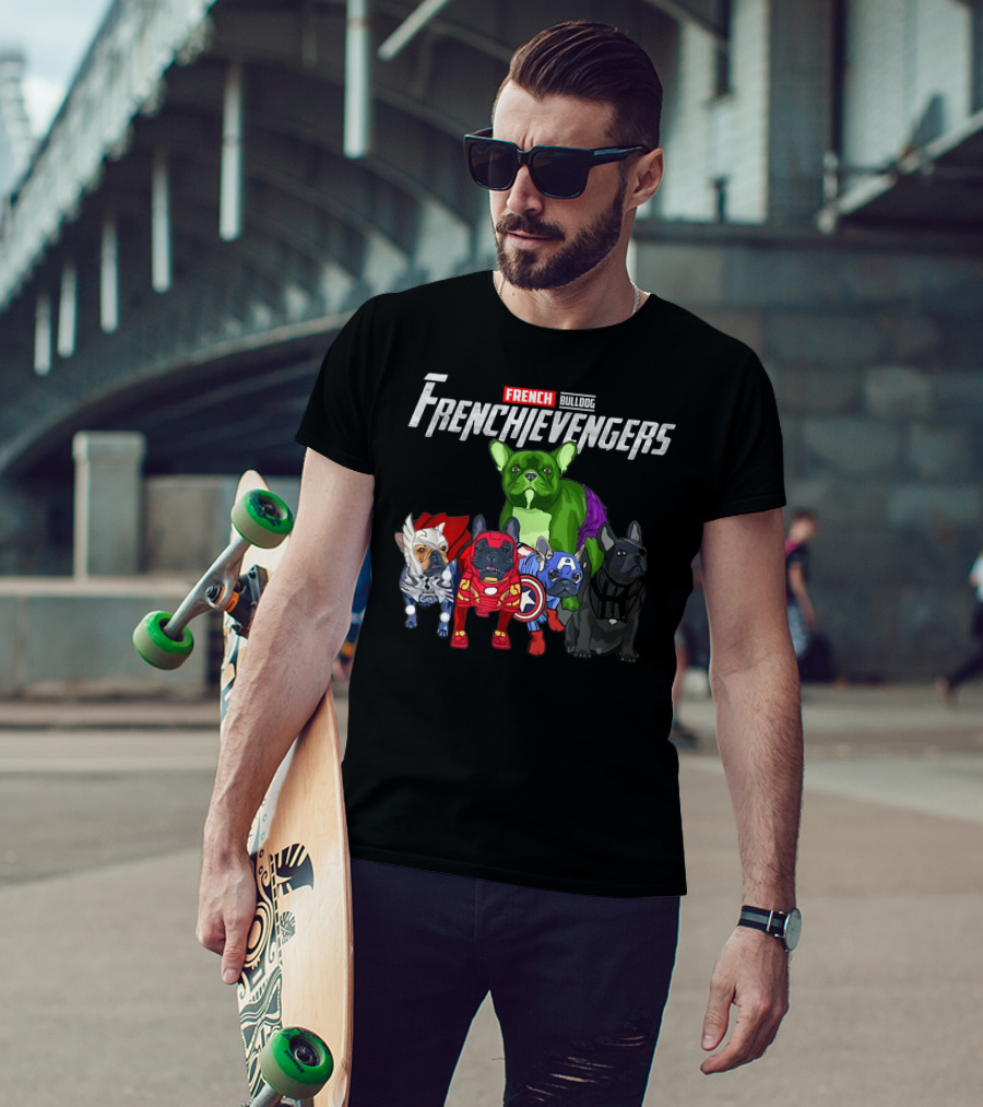 Frenchievengers French Bulldog Superhero Team Funny Dog T-Shirt