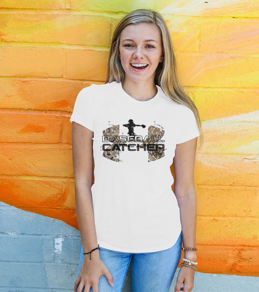 Baseball Catcher Silhouette With Abstract Field T-Shirt