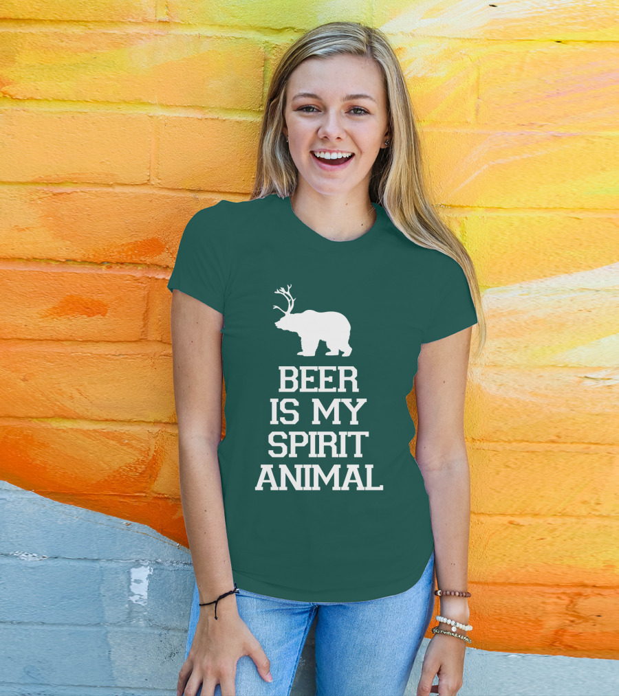 Beer Is My Spirit Animal Bear With Antlers T-Shirt