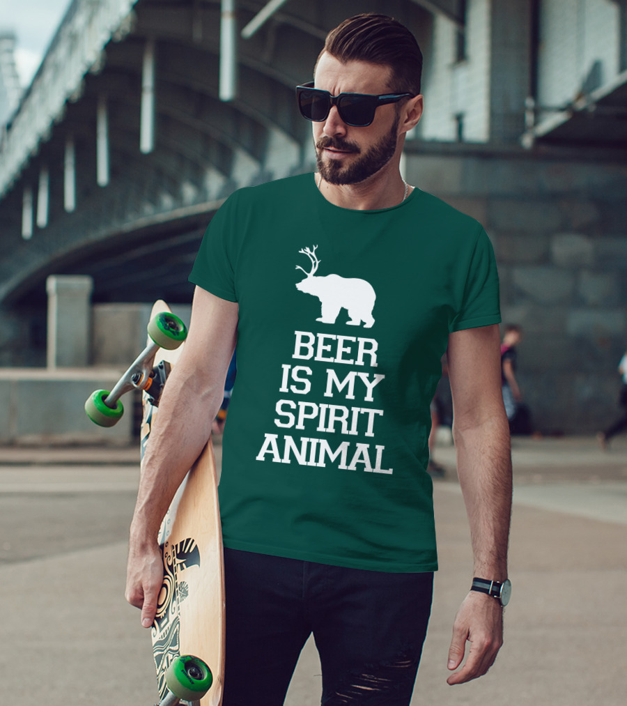Beer Is My Spirit Animal Bear With Antlers T-Shirt