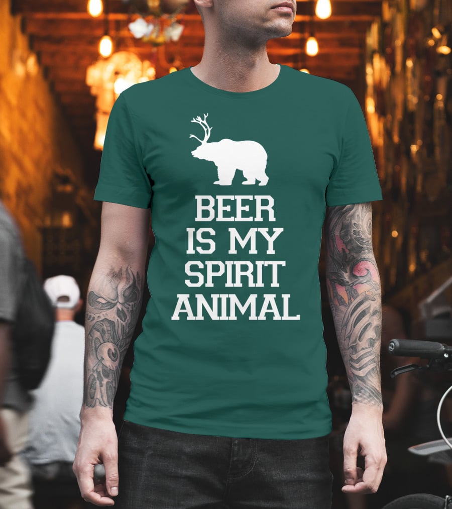 Beer Is My Spirit Animal Bear with Antlers T-Shirt