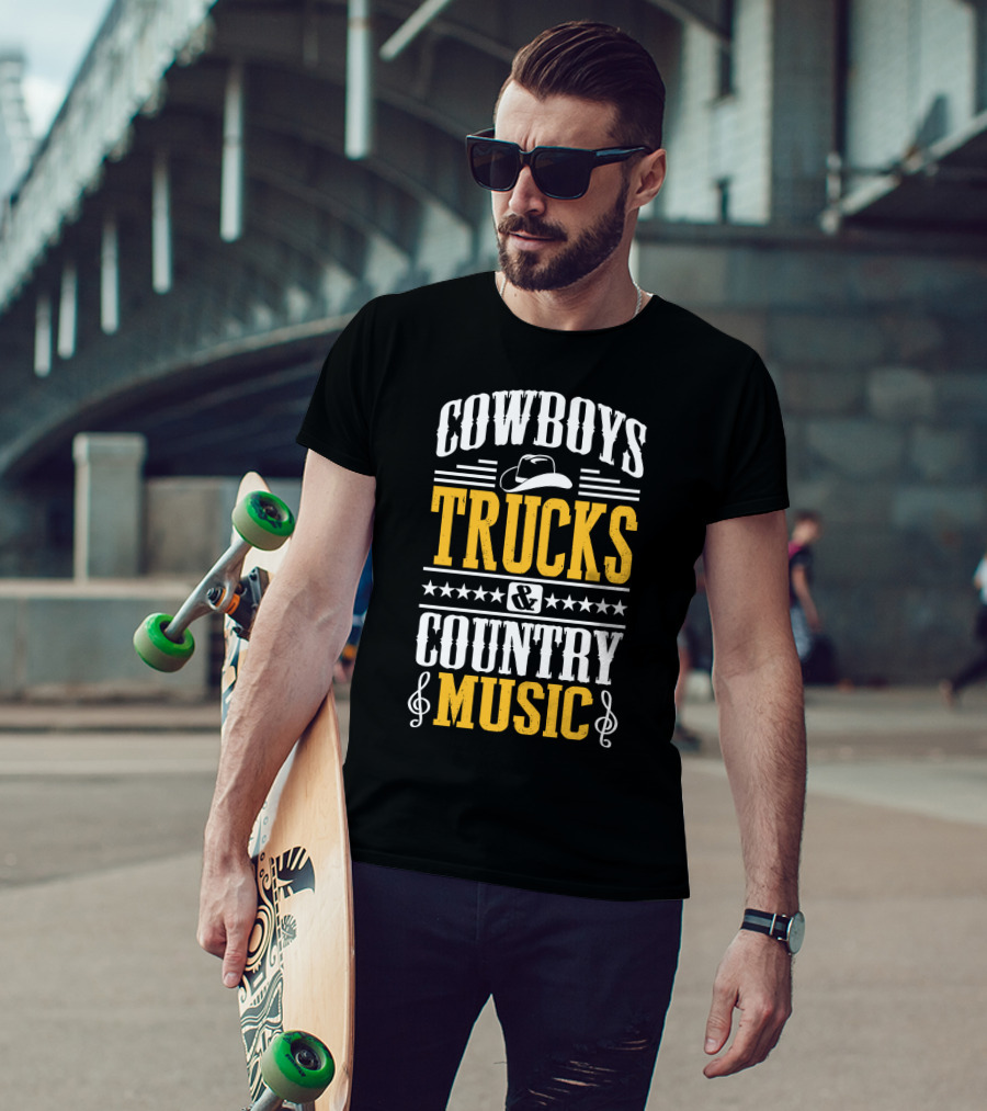Cowboys Trucks And Country Music With Stars And Musical Notes T-Shirt