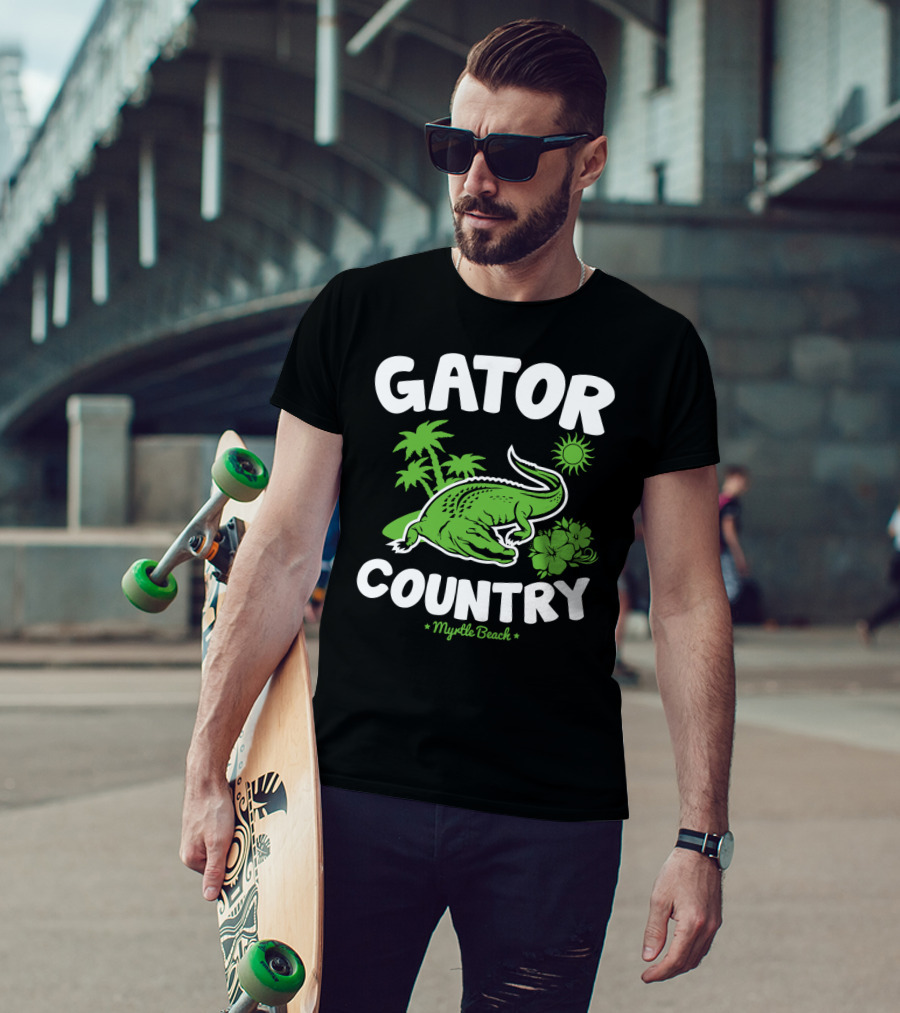 Gator Country Myrtle Beach South Carolina Palm Trees Sun Hibiscus T-Shirt