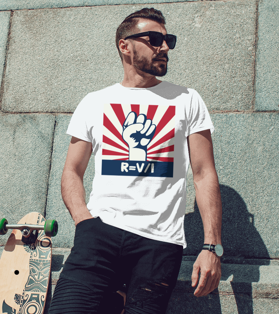 RESIST FIST R=V/I Ohm's Law Of Resistance Sunburst Fist T-Shirt