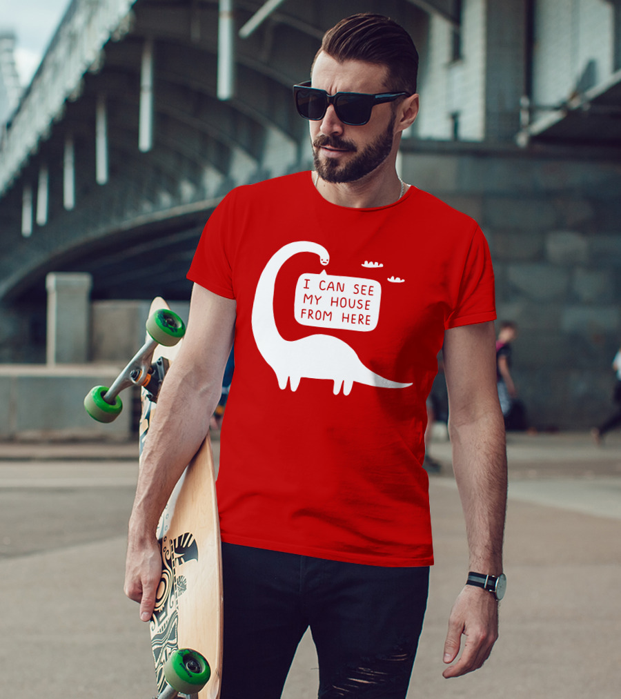 I Can See My House From Here Dinosaur White Text T-Shirt