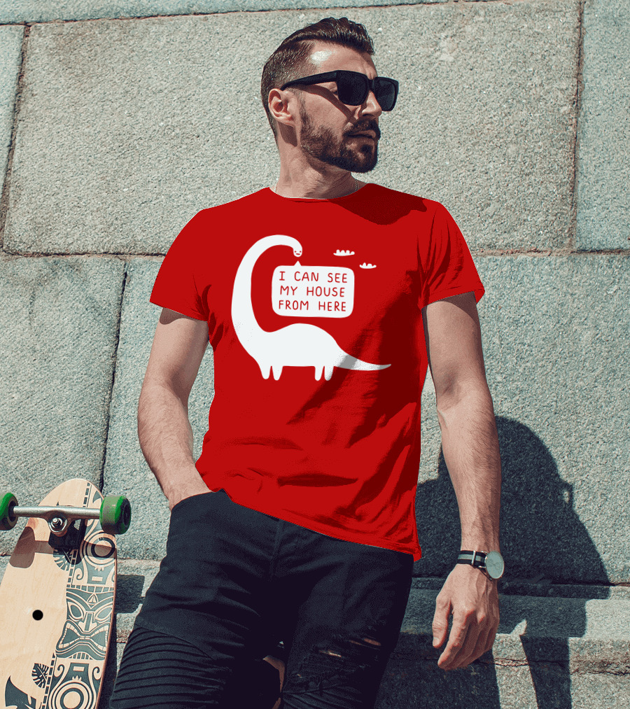 I Can See My House From Here Dinosaur White Text T-Shirt