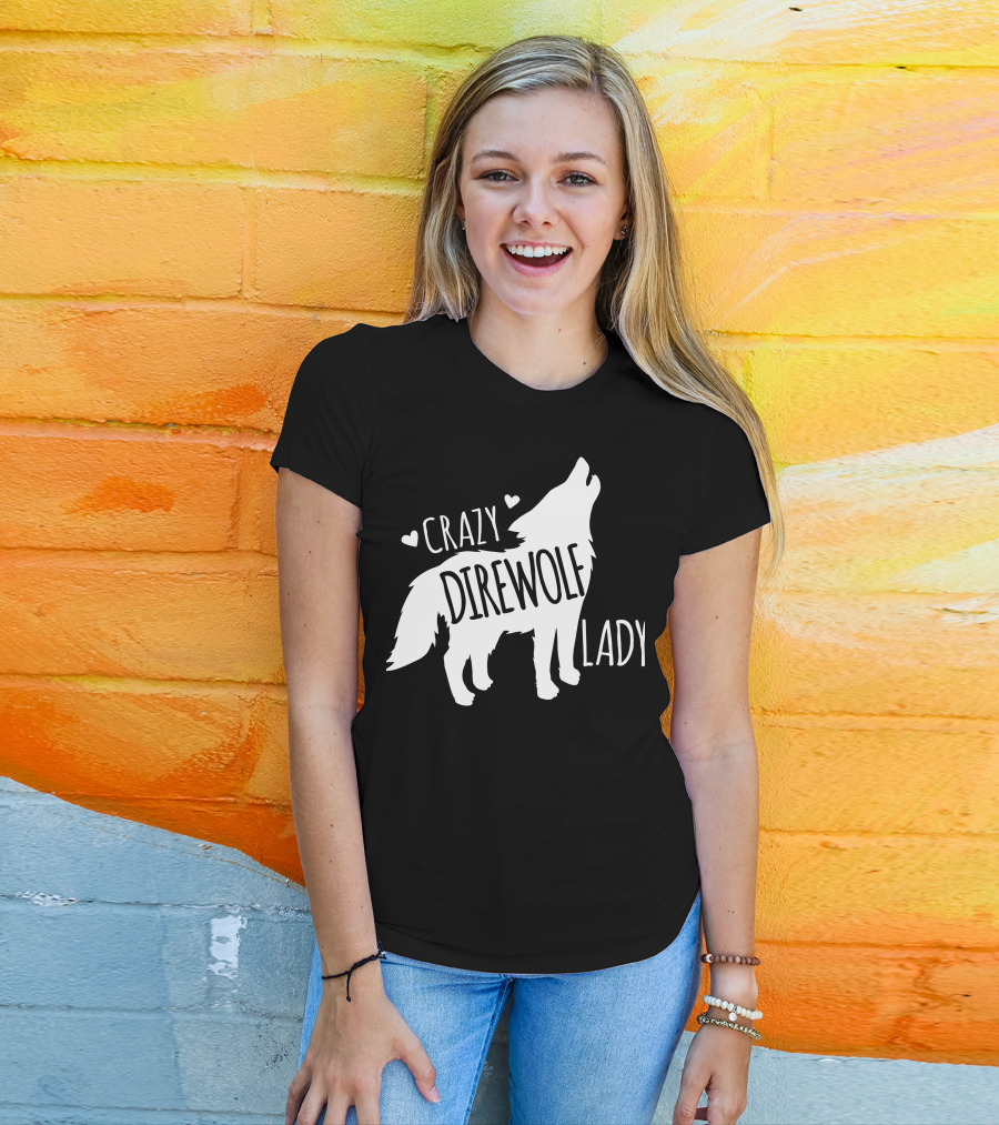 Crazy Direwolf Lady Howling Wolf Silhouette Hearts T-Shirt