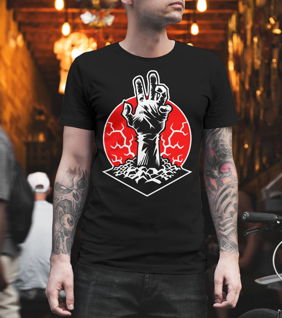Rising Hand Of Doom Cracking Ground In Red Circle T-Shirt
