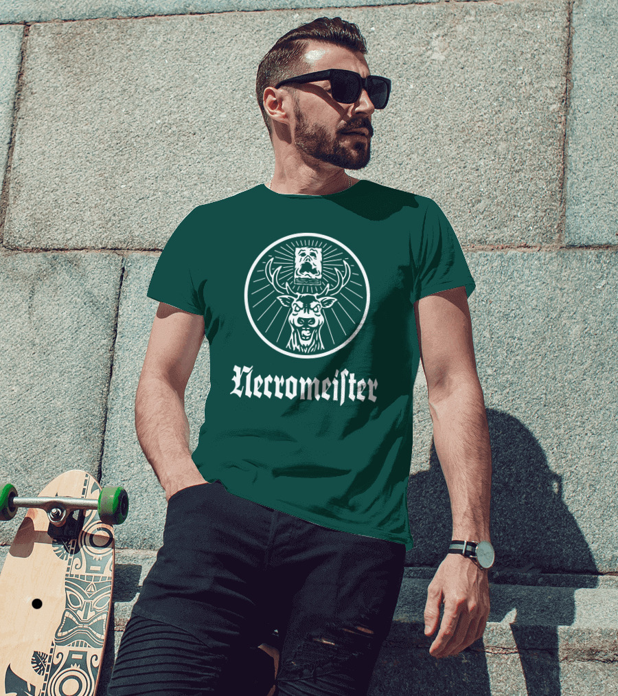 Necromeister Deer Antlers Sunburst Skull T-Shirt