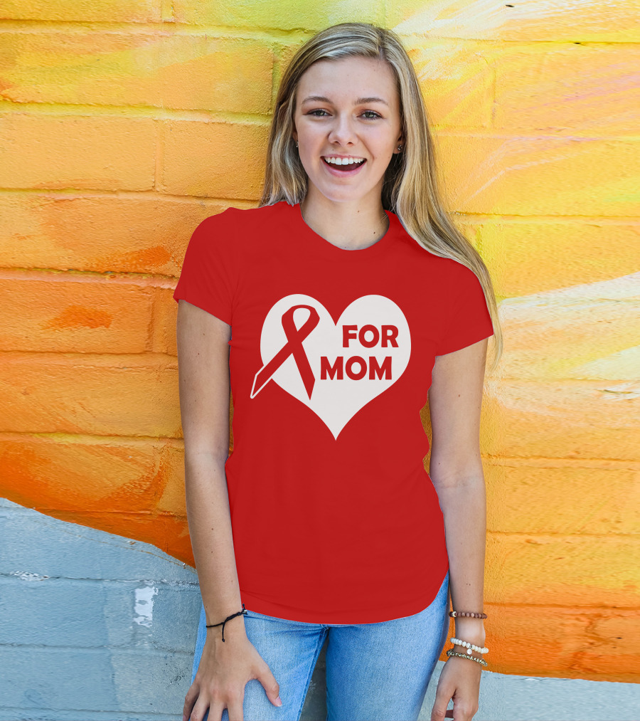 For Mom Red Ribbon Awareness Heart T-Shirt