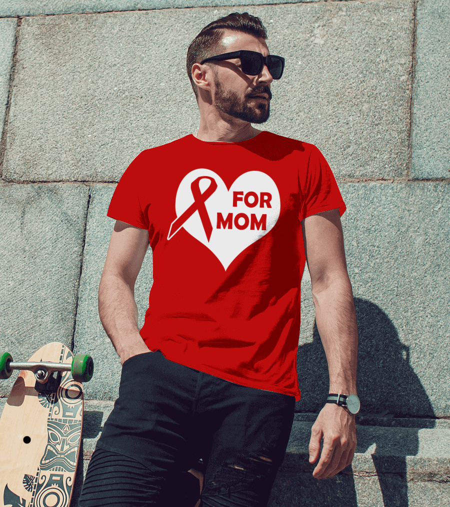 For Mom Red Ribbon Awareness Heart T-Shirt