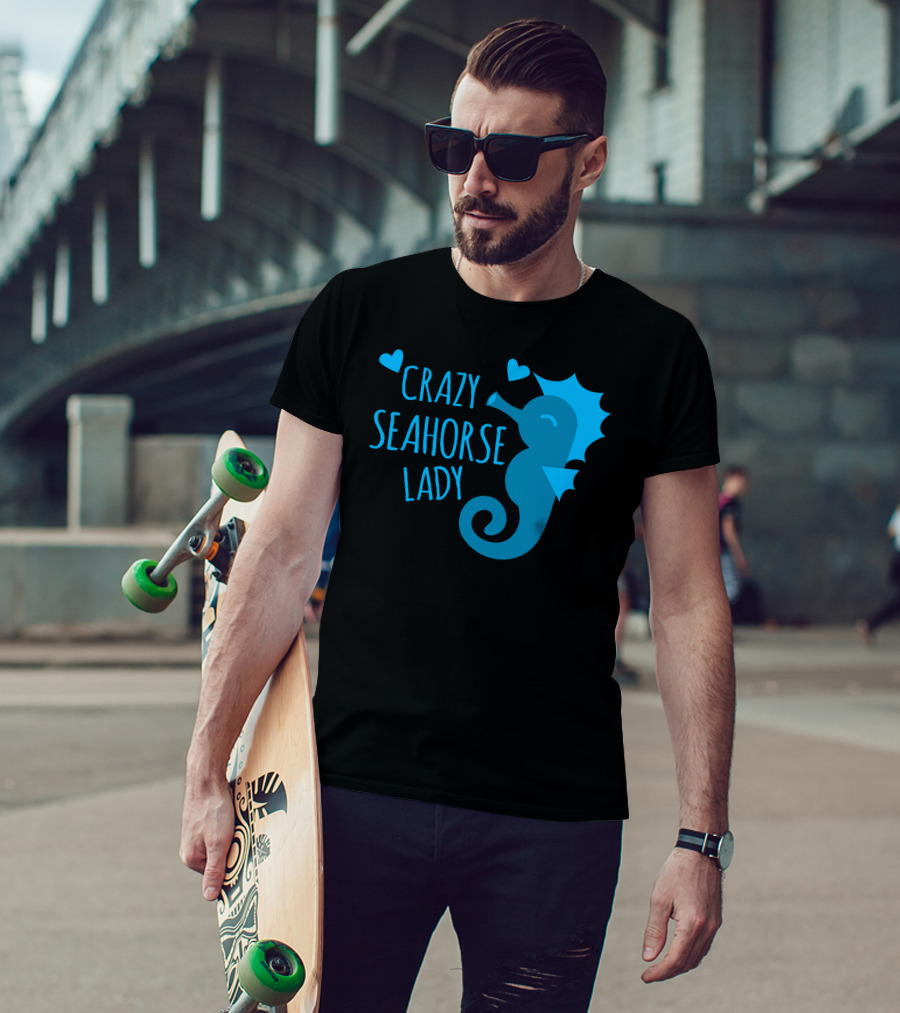 Crazy Seahorse Lady Hearts Blue Seahorse T-Shirt