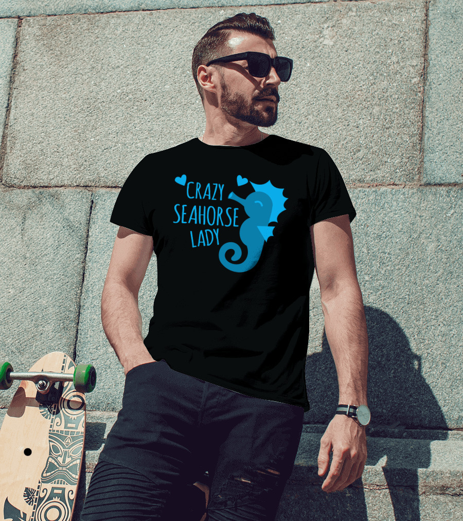 Crazy Seahorse Lady Hearts Blue Seahorse T-Shirt