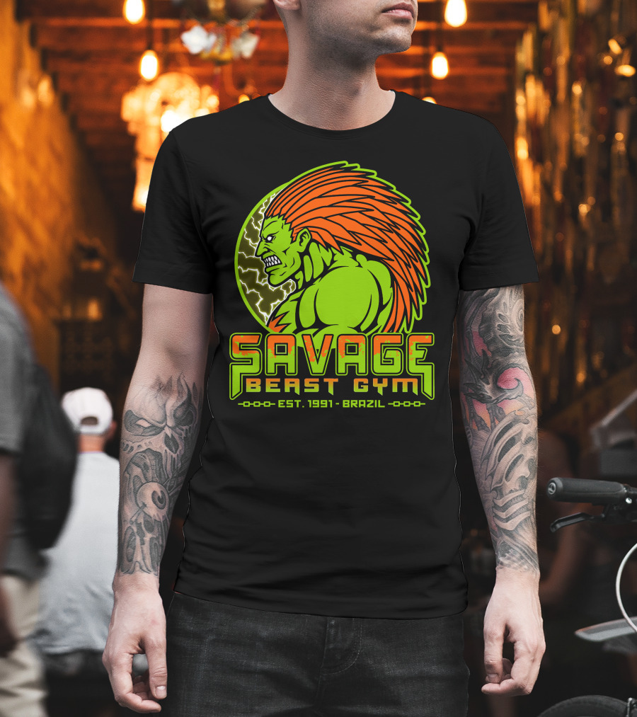 Savage Beast Gym Est. 1991 Brazil Green Monster With Orange Hair T-Shirt