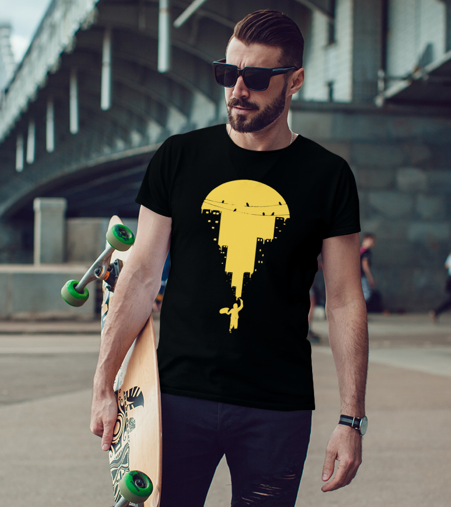 Paint It Orange Dripping Skyline With Birds T-Shirt