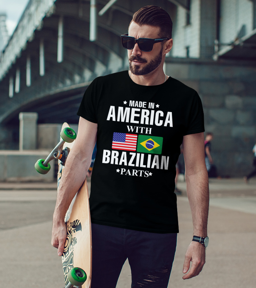 Made IN America With Brazilian Parts USA Brazil Flags T-Shirt